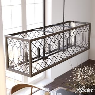 Hunter Chevron 6-Light Linear Chandelier - Dining Room, Island - Farmhouse, Transitional, Rustic, Lattice