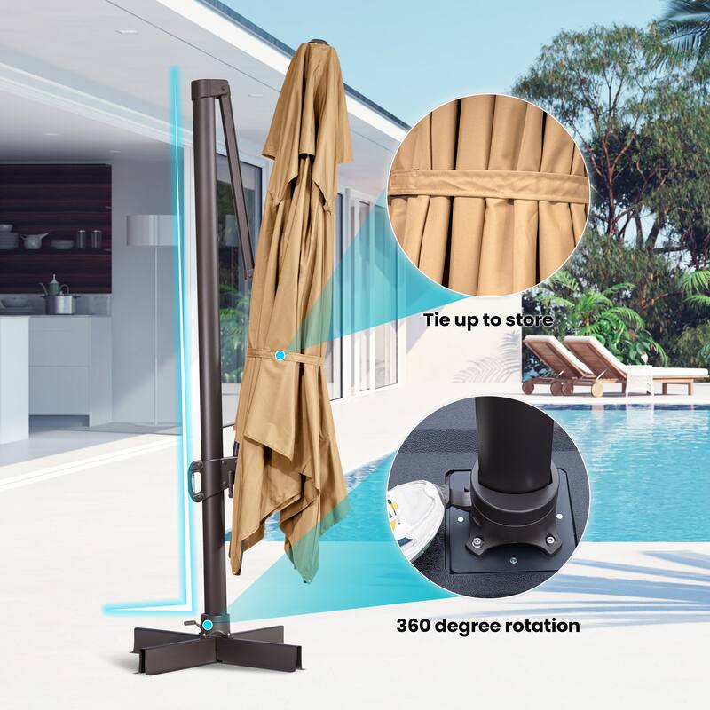 Outdoor 10X13 FT Dual Top Patio Cantilever Umbrella with Rod Base
