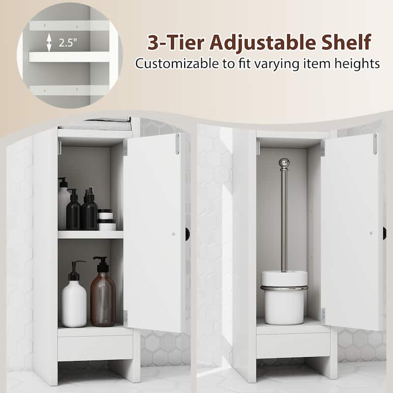 Slim Bathroom Floor Cabinet with Adjustable Shelves Magnetic Door and Open Shelves for Small Spaces - 8" x 7" x 31.5"(L x W x H)