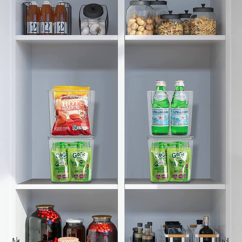 Sorbus Clear Plastic Organizer Storage Bin Containers with Handle and Lid for Pantry Food & Kitchen Fridge (4-Pack)