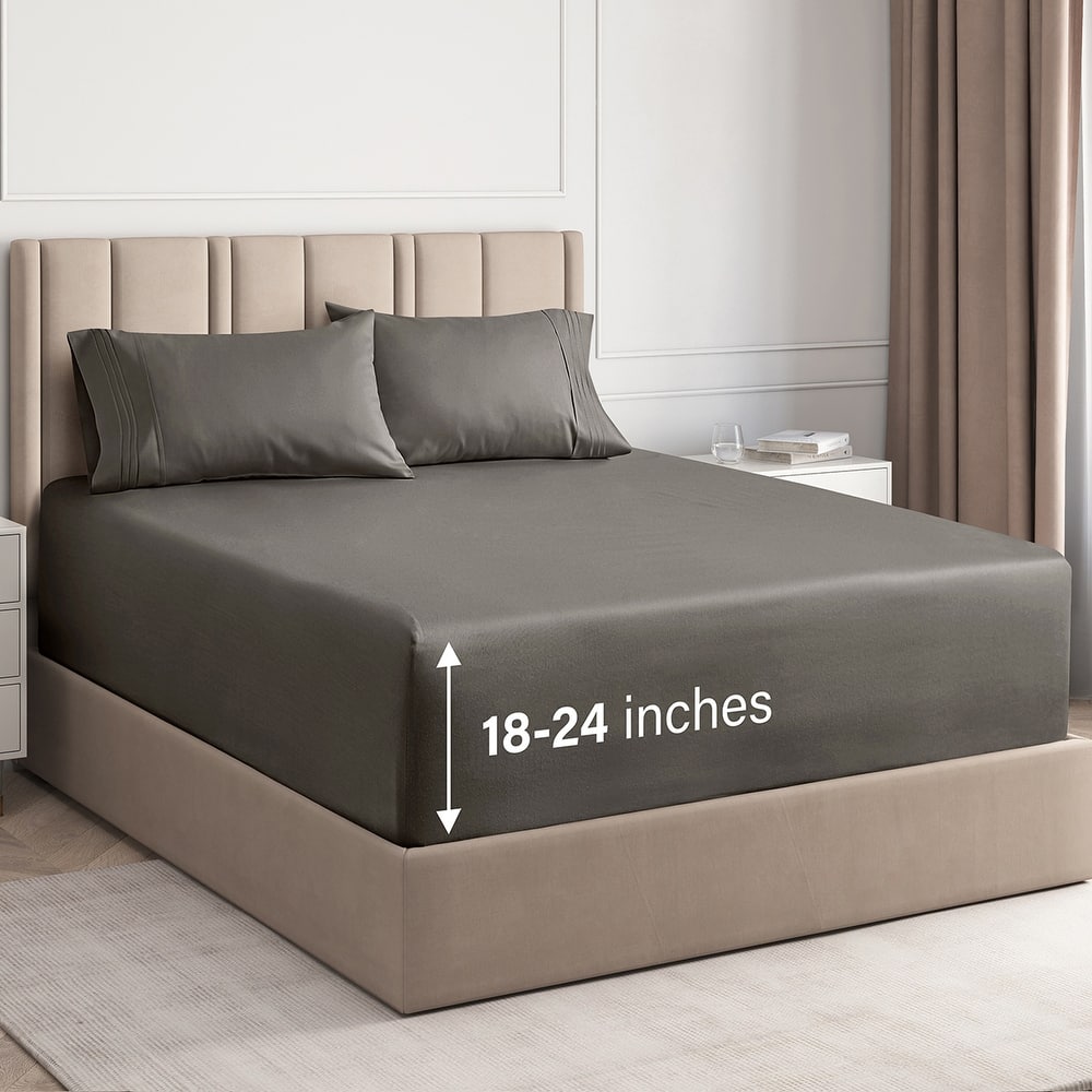 CGK Linens 4 Piece Solid Microfiber Extra Deep Pocket Bed Sheet Set