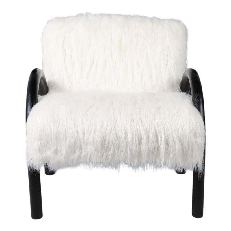 Wood and Upholstery Accent Chair Curved Arms - Ivory - 32.0"