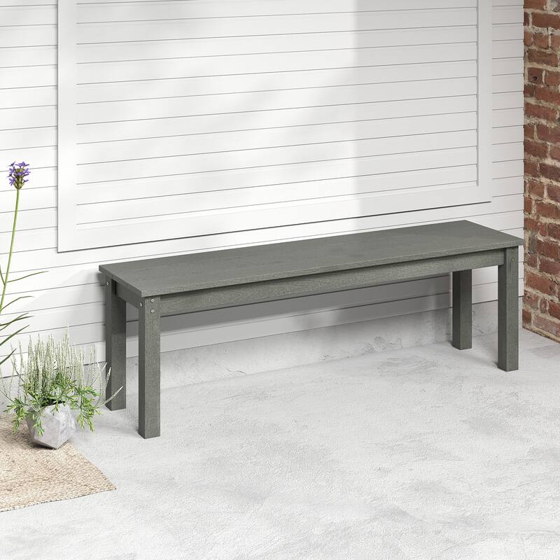 Gymax 55'' HDPE Outdoor Bench for 2-3 People Weatherproof Backless - Grey