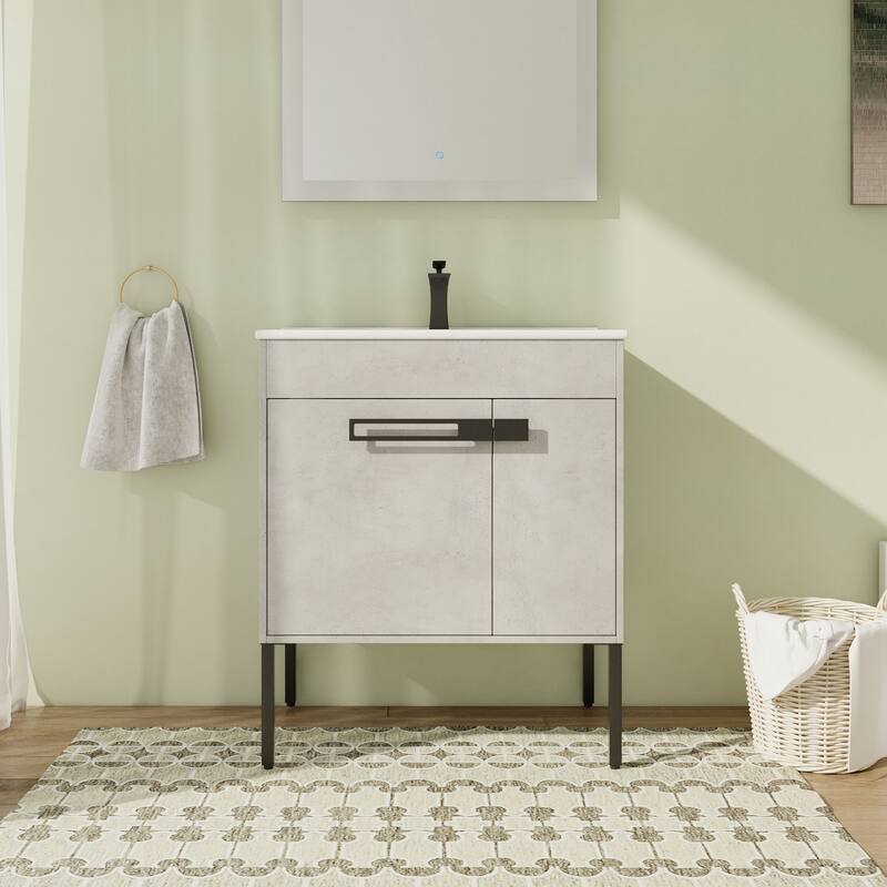 30" FreeStanding Bathroom Vanity with Sink, Floor Stand Bathroom Vanity with Soft Close Door and Adjustable shelf