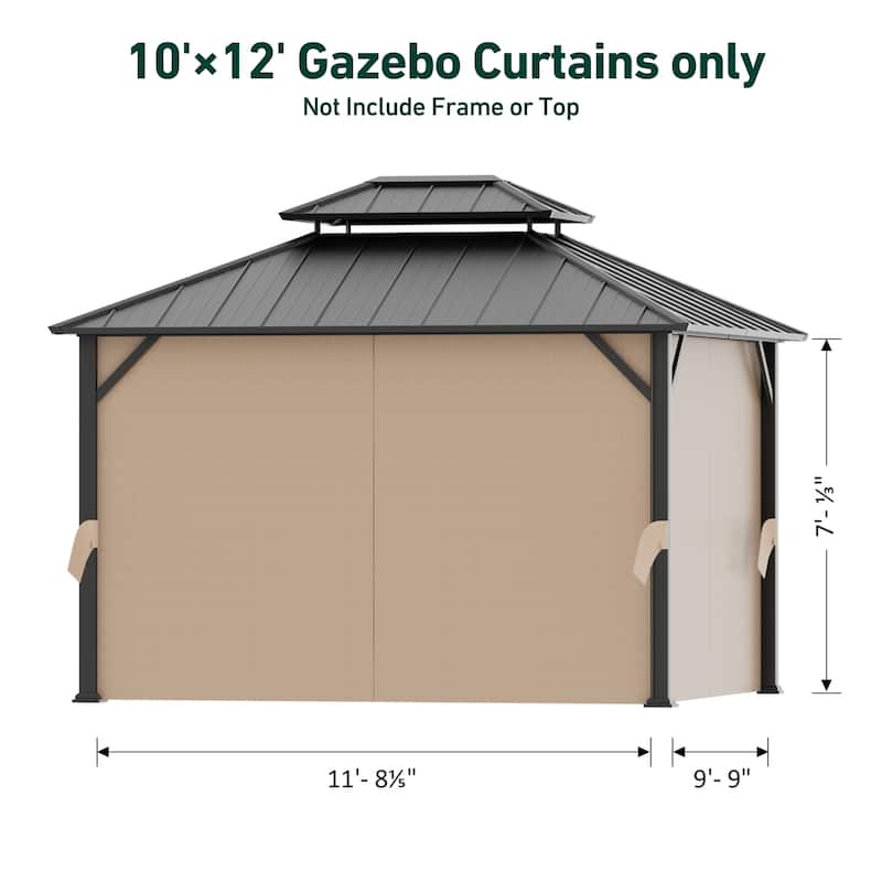 Gazebo Curtain Replacement Universal 4-Panel Sidewalls 10' x 12', Outdoor Gazebo Privacy Curtains with Zipper (Curtain Only)