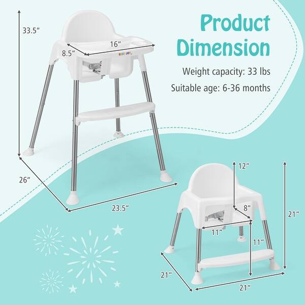 dimension image slide 1 of 2, Babyjoy 4-in-1 Convertible Baby High Chair Feeding with Removable - See Details