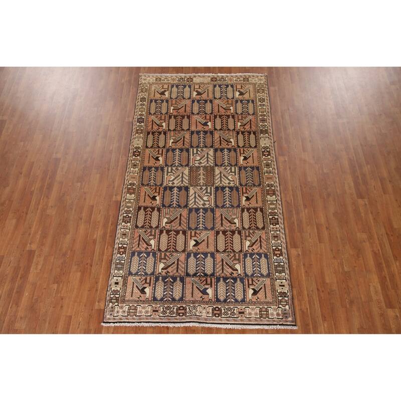 Hand Knotted Oriental 100% Wool Carpet Traditional Geometric Coral Bakhtiari Area Rug - 9' 3'' X 4' 10''