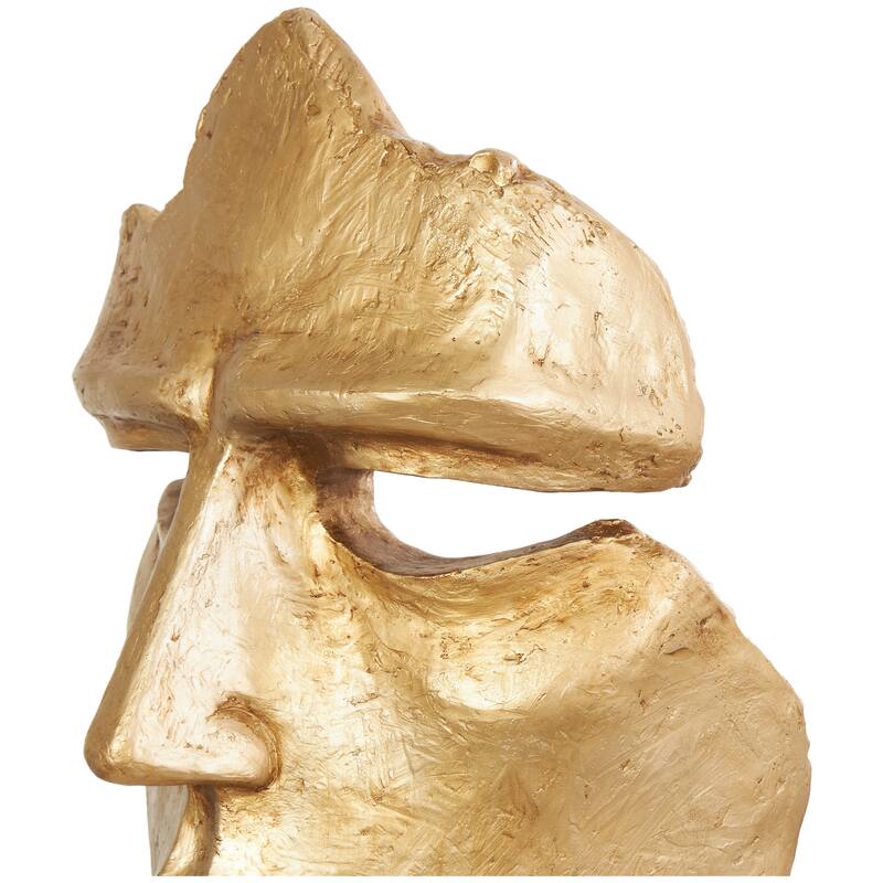 Gold Polystone Large Cutout Quiet Gesture Face People Decorative Sculpture with Black Base