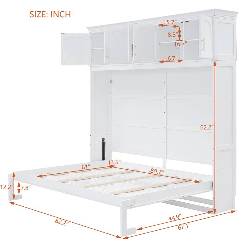Queen Size Murphy Bed Wall Bed with Top Cabinets