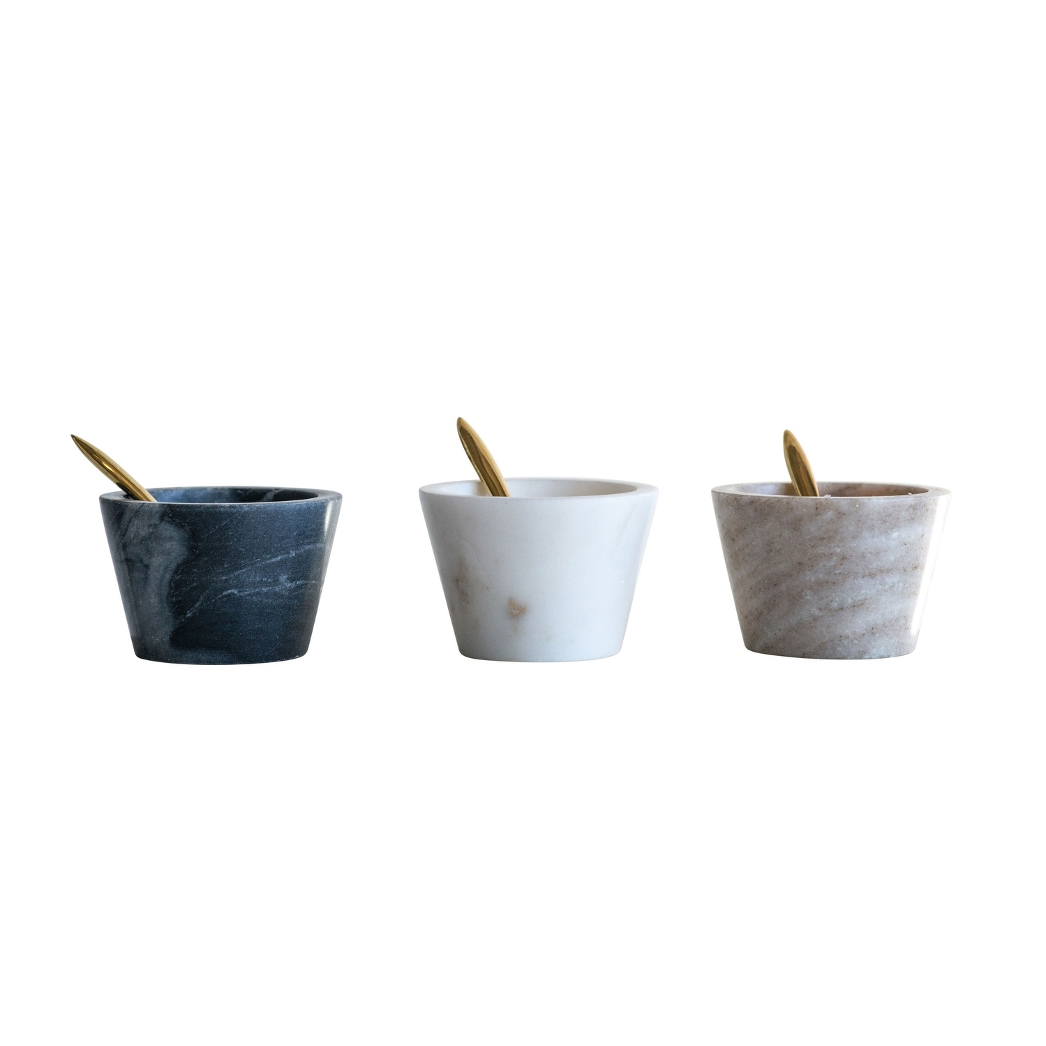 Blue, White & Brown Marble Pinch Pots with Brass Spoons (Set of 3 Colors)