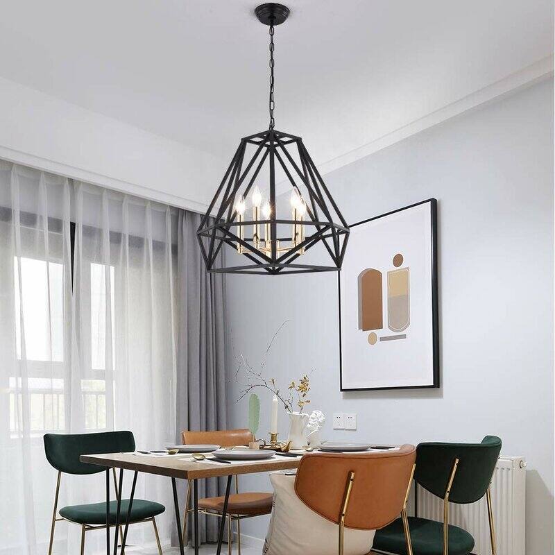 Maxax 5 - Light Unique Geometric Chandelier with Wrought Iron Accents - MX19006-5-P