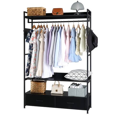 Independent Metal Closet Storage Rack with Hooks and Storage Drawers