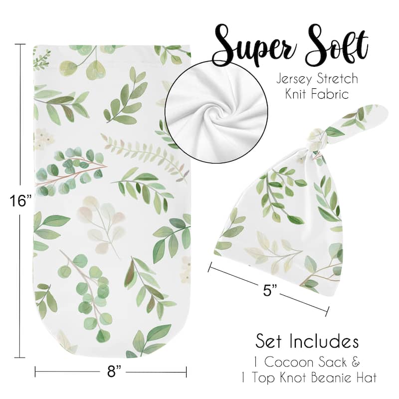 Floral Leaf Collection Boy or Girl Baby Cocoon and Beanie Hat Sleep Sack - 2pc Set - Green Boho Botanical Flower Woodland Garden