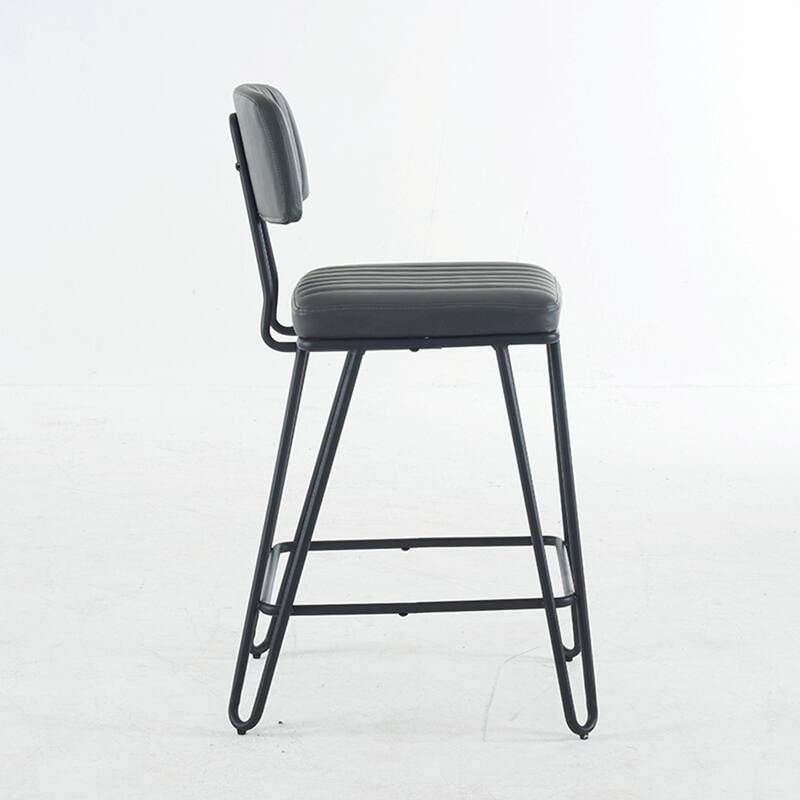 Industrial Bar Stools Set of 2, Counter Height Chairs with PU Leather Upholstery & Metal Frame