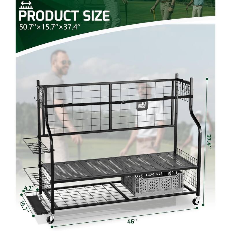 4 Golf Bag Storage Rack Rolling Garage Stand for Clubs and Accessories
