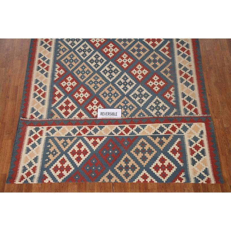 Geometric Kilim Persian Vintage Rug Flatweave Wool Carpet - 6'7"x 10'9"