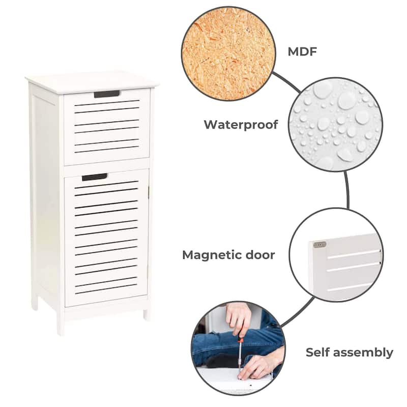 Miami White Bathroom Linen Storage Cabinet Vented Door and Drawer - 14.7"L x 11.13"W x 32.12"H