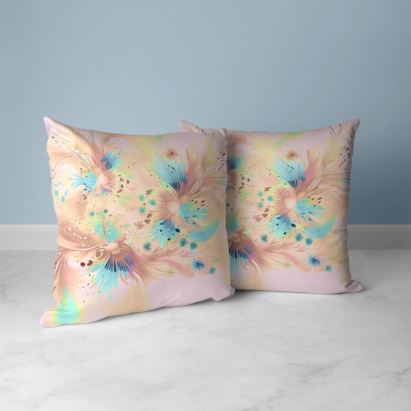 Vibrant Brushstrokes Faux Suede Reversible Throw Pillow Pink and Blue