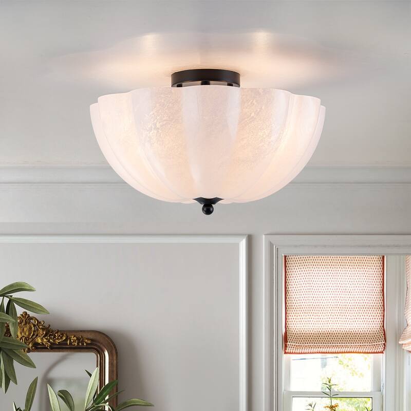 3 Light Glass Ceiling Light Fixture Gold Semi Flush Mount Ceiling Light Fixture - Black
