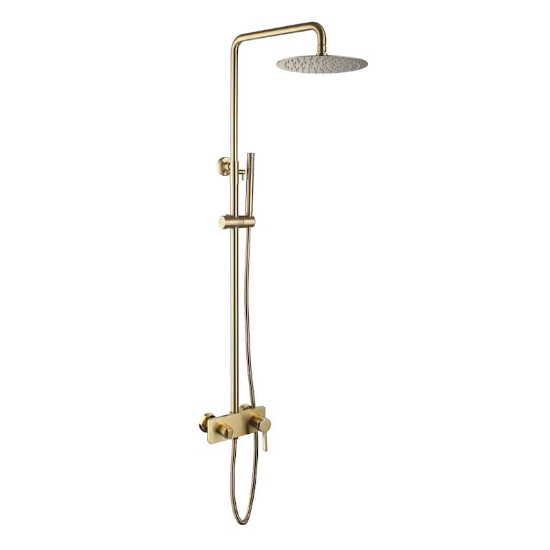 Exposed Pipes Tub and Shower Faucet With Rough-in Valve Wall Mount Shower System With Hand Shower Brushed Gold - Brushed Gold