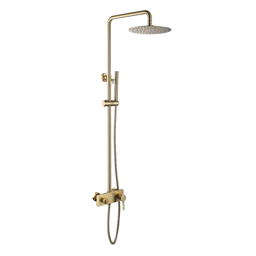 Exposed Pipes Tub and Shower Faucet With Rough-in Valve Wall Mount Shower System With Hand Shower Brushed Gold