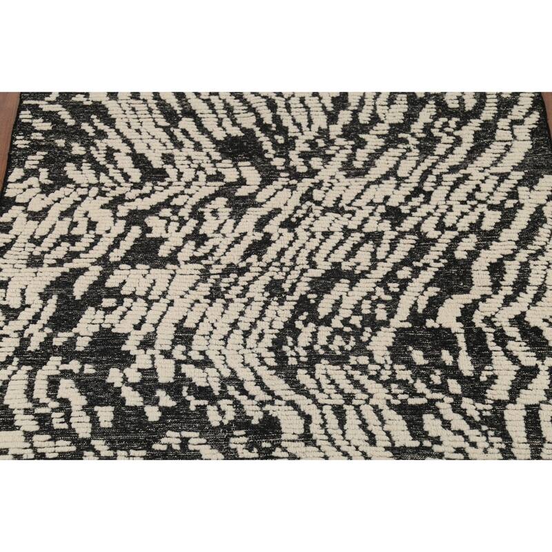 Black & Ivory Moroccan Abstract Area Rug Hand-Knotted Wool Carpet - 4'11"x 8'1"