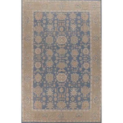 Hand Knotted Oriental 100% Wool Carpet Transitional All-Over Navy Blue & Blues Oushak Area Rug - 14' 8'' X 9' 8''
