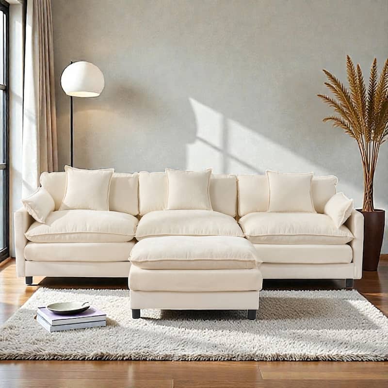 108 Inch L Shaped Modular Sectional Sofa, Chenille Cloud Couch with Ottoman, Deep Seat Modern Sofa