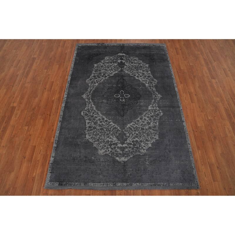 Machine Made Oriental Polyester Carpet Traditional Floral Greys & Charcoal Tabriz Area Rug - 7' 5'' X 5' 2''