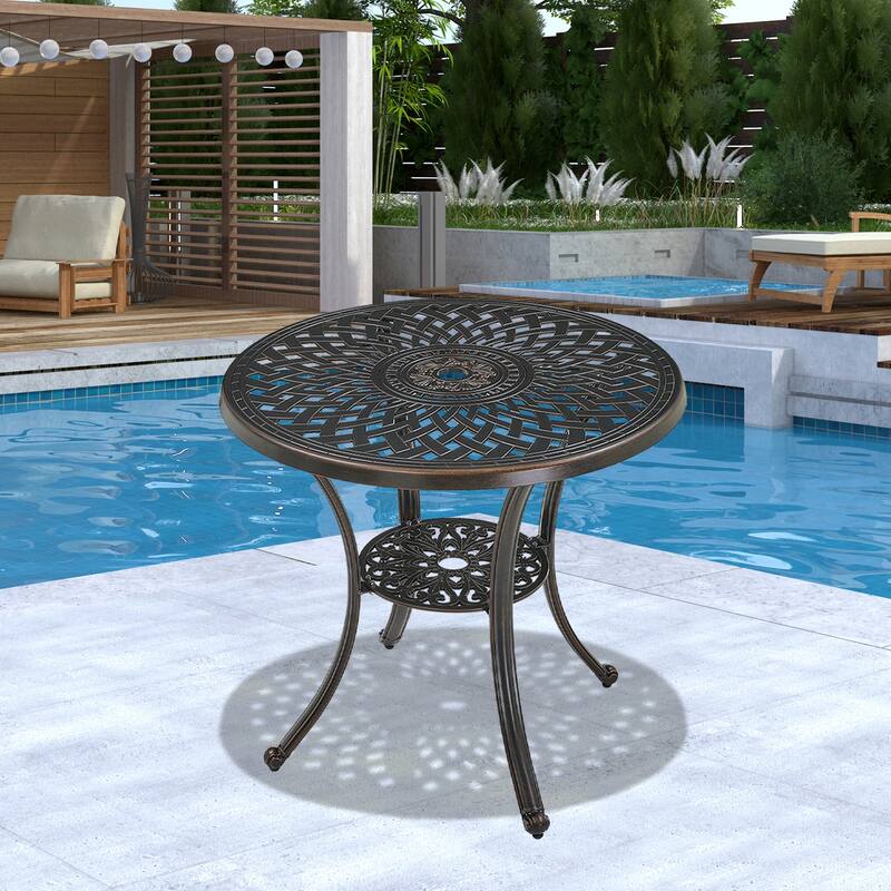 Clihome Patio Cast Aluminum Dining Table with Umbrella Hole