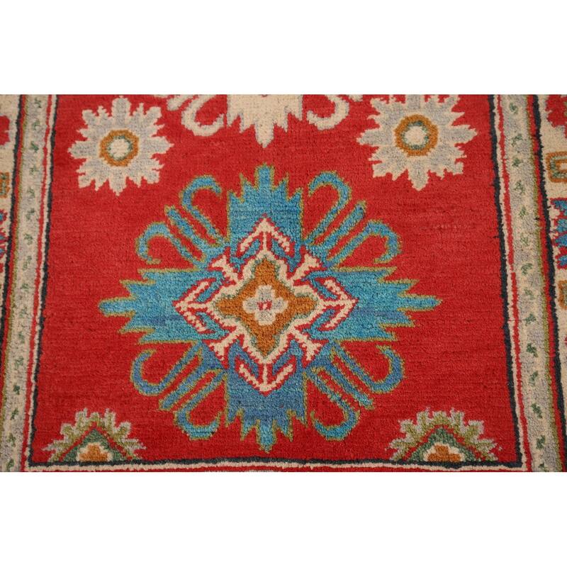 Red Kazak Foyer Rug Handmade Geometric Red Wool Carpet - 2'9" x 4'2"