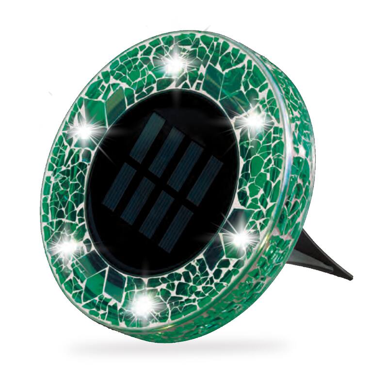 Bell + Howell 6 LED Round Green Mosaic Solar Powered Disk Lights with Auto On/Off - 8 Pack