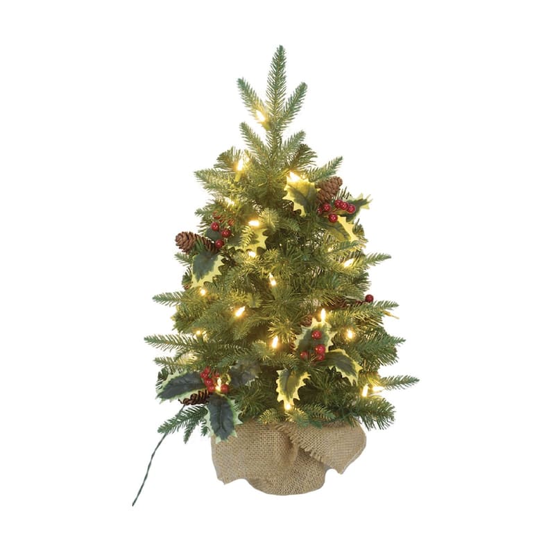 2' Pre-lit Berries and Pinecone Potted Artificial Christmas Tree - 2 Foot