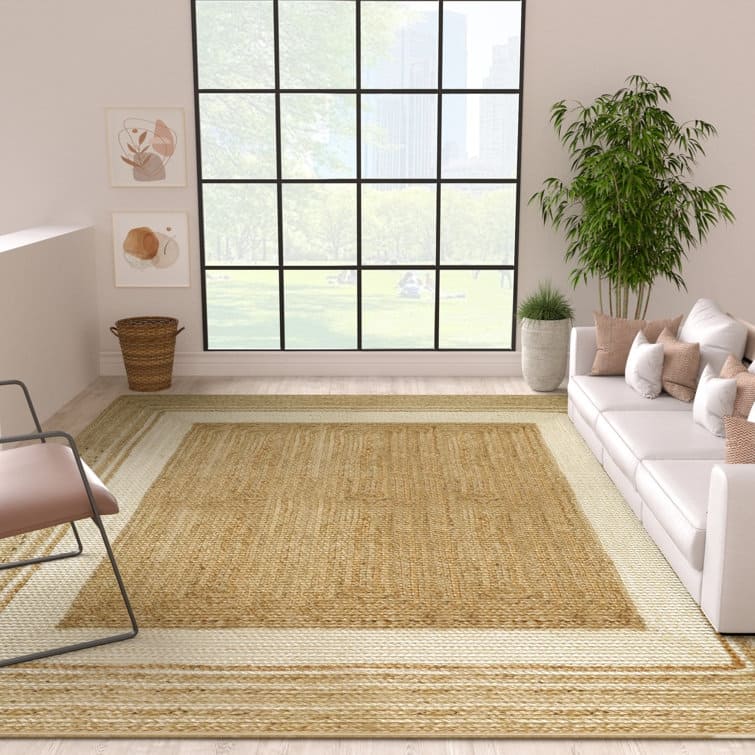 Jute Hand Braided Zigzag Stitch Natural Fibers Farmhouse Style Area Rug - Brown/Beige - Rectangle 8' x 10'