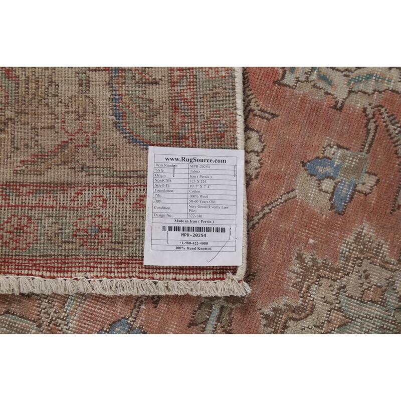 Traditional Tabriz Persian Vintage Rug Handmade Oriental Wool Carpet - 7'4"x 10'7"