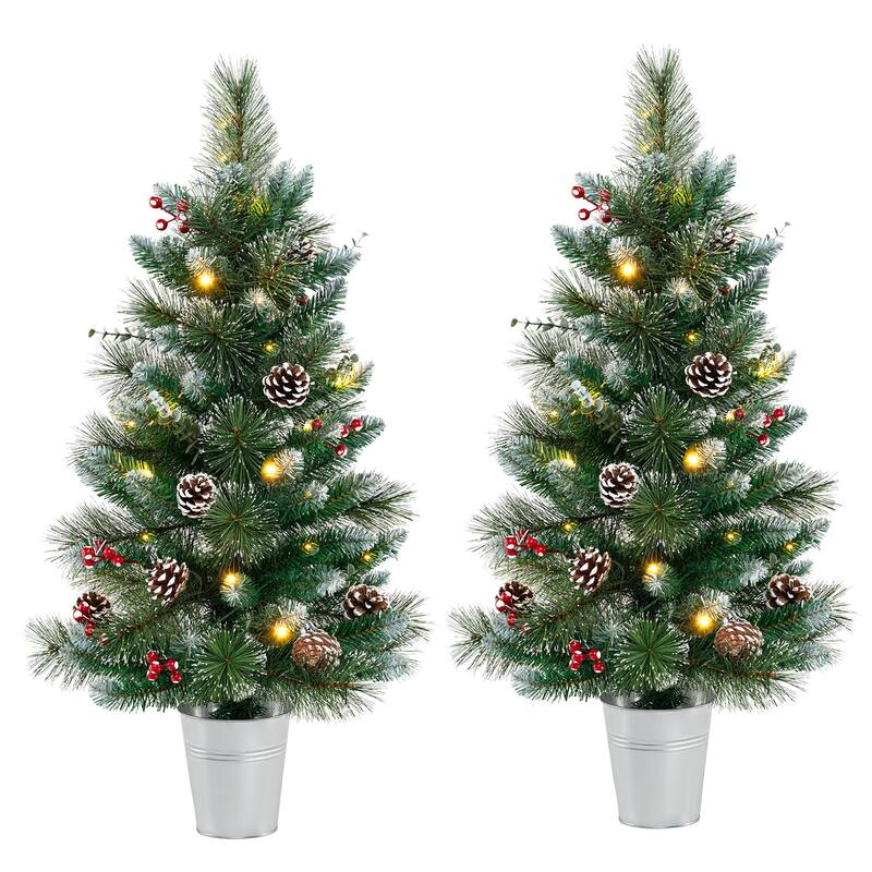 Gymax 2PCS 3 FT Artificial Xmas Tree w/ 81 Branch Tips Eucalyptus - 3 Foot