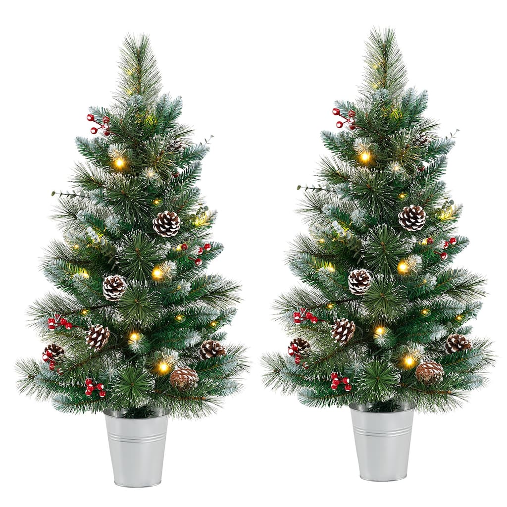 Gymax 2PCS 3 FT Artificial Xmas Tree w/ 81 Branch Tips Eucalyptus