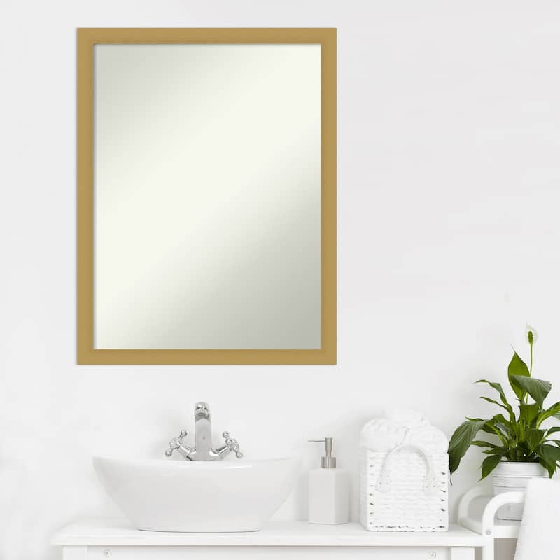 Non-Beveled Bathroom Wall Mirror - Grace Brushed Gold Narrow Frame