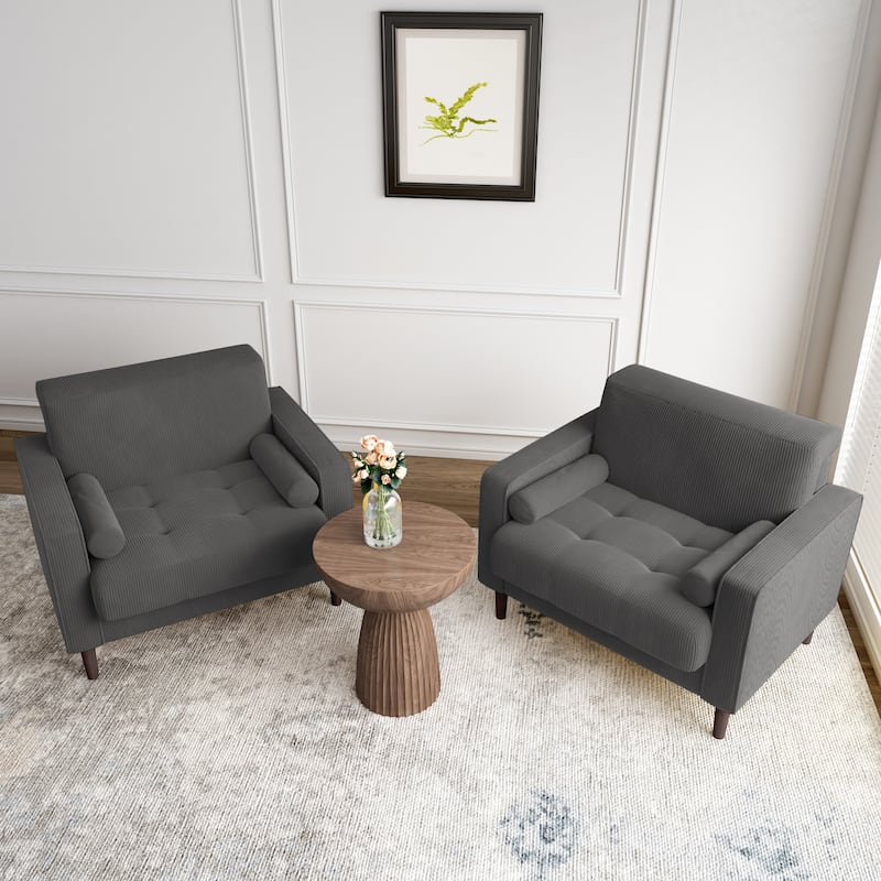 Modern Upholstered Corduroy Accent Chair With Arms Pillows