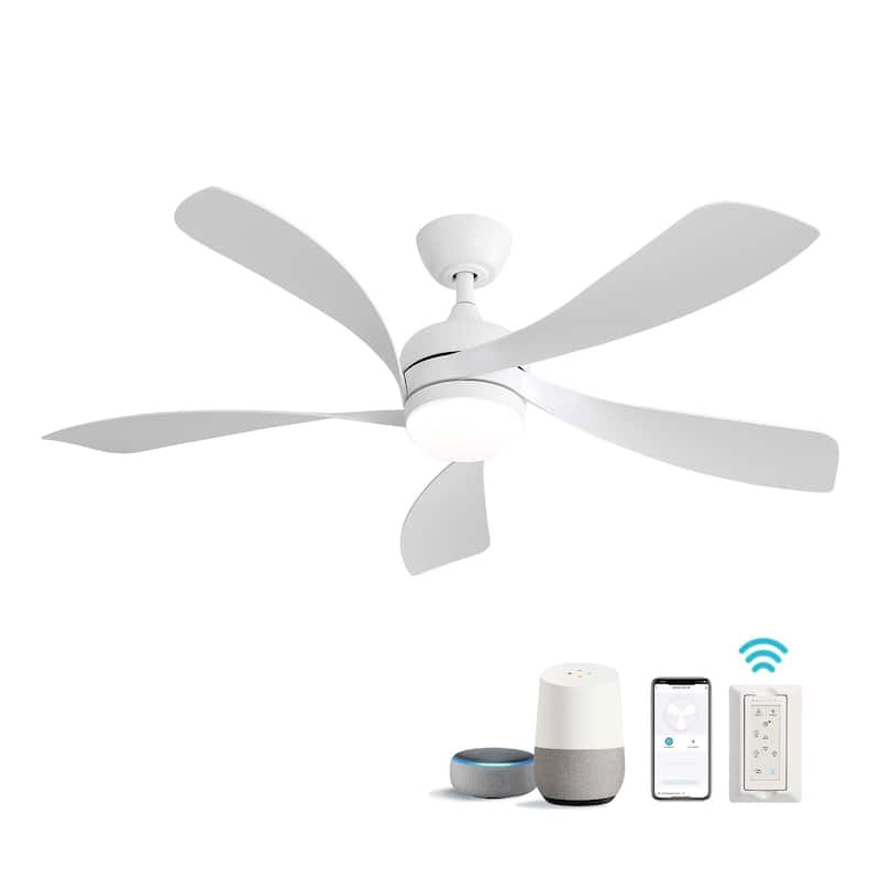 45 Inch / 52 Inch White Ceiling Fan with Dimmable LED Light and Remote, 6-Speed Reversible DC Motor, ABS Blades - Smart 52 Inch With APP/Voice/Remote Control - White With White ABS Blades