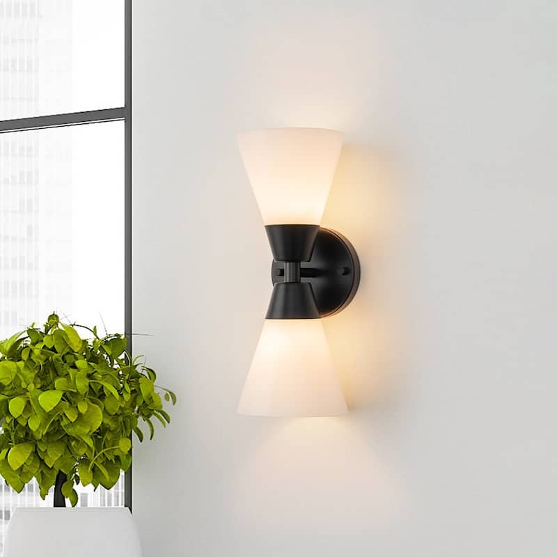 2-Light Hourglass Shaped Glass Wall Sconce - Black