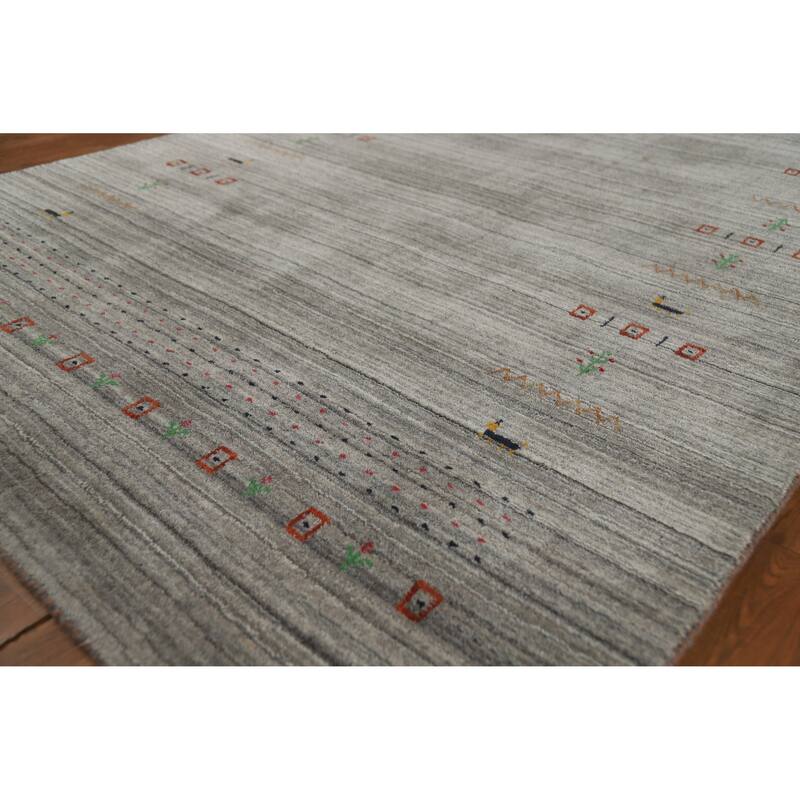 Hand Knotted Oriental 100% Wool Carpet Tribal Animal Pictorial Greys & Charcoal Gabbeh Area Rug - 7' 9'' X 5' 1''