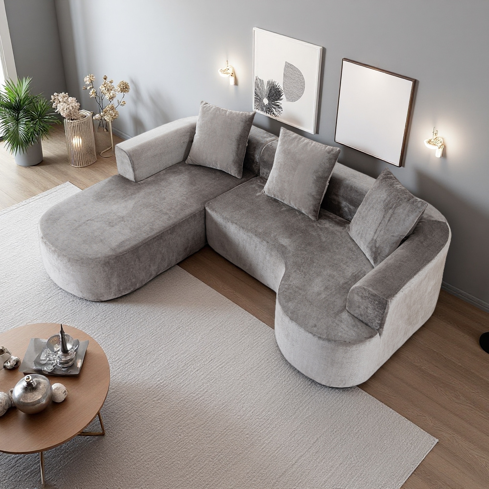 100" Corduroy L-Shaped Modular Sectional Sofa with Deep Seat, No Assembly