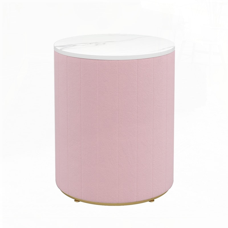 Round Bedside Upholstered Nightstand with 3 Drawers - Pink-1 Set - 3-drawer