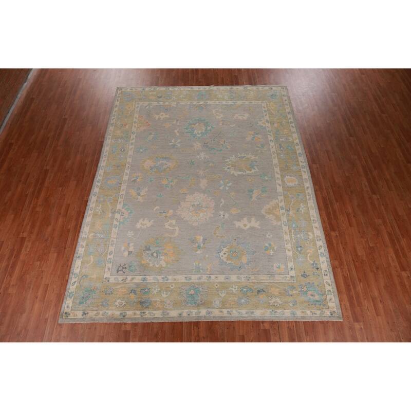 Hand Knotted Oriental 100% Wool Carpet Transitional All-Over Greys & Charcoal Oushak Area Rug - 11' 11'' X 9' 2''