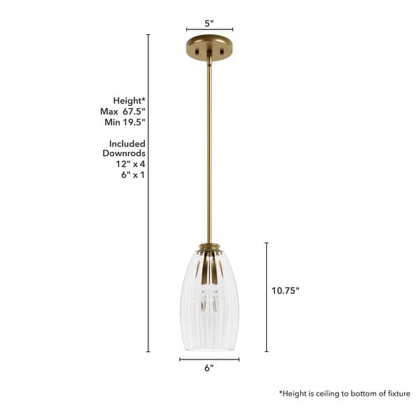 dimension image slide 1 of 2, Hunter Rossmoor Luxe Gold 1 Light Pendant w/ Clear Glass - Kitchen, Dining Room, Foyer - Formal, Modern - Designer!
