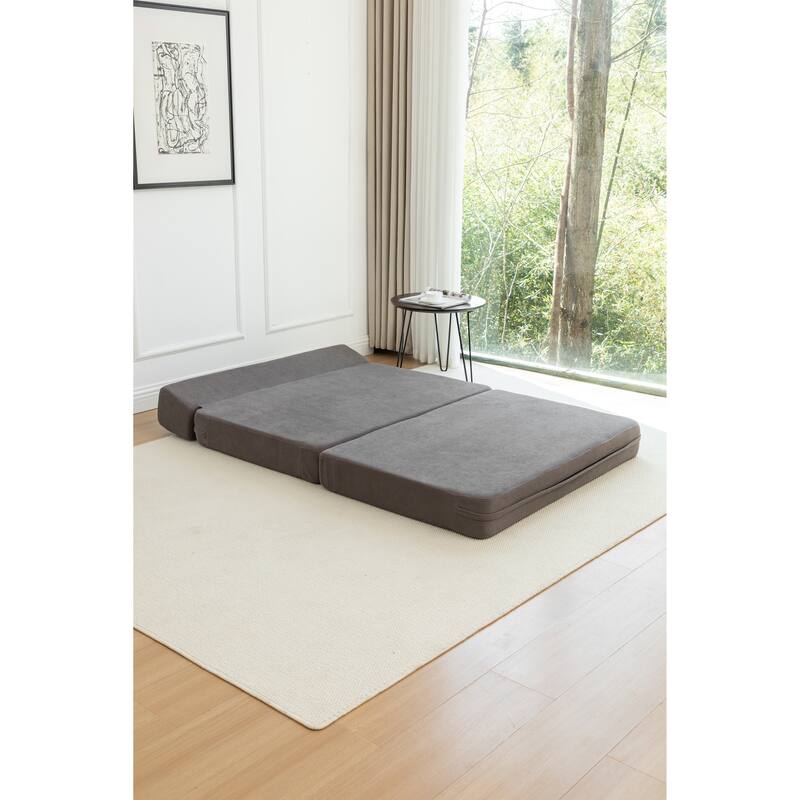Foldable Sofa Bed Sleeper Lounge Chair in Gray Corduroy for Multiple Spaces