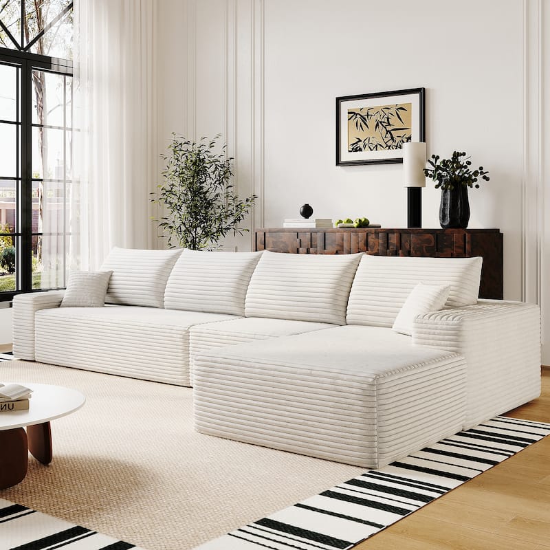 Corduroy Upholstered Modular L-shaped Chaise Sectional Sofa