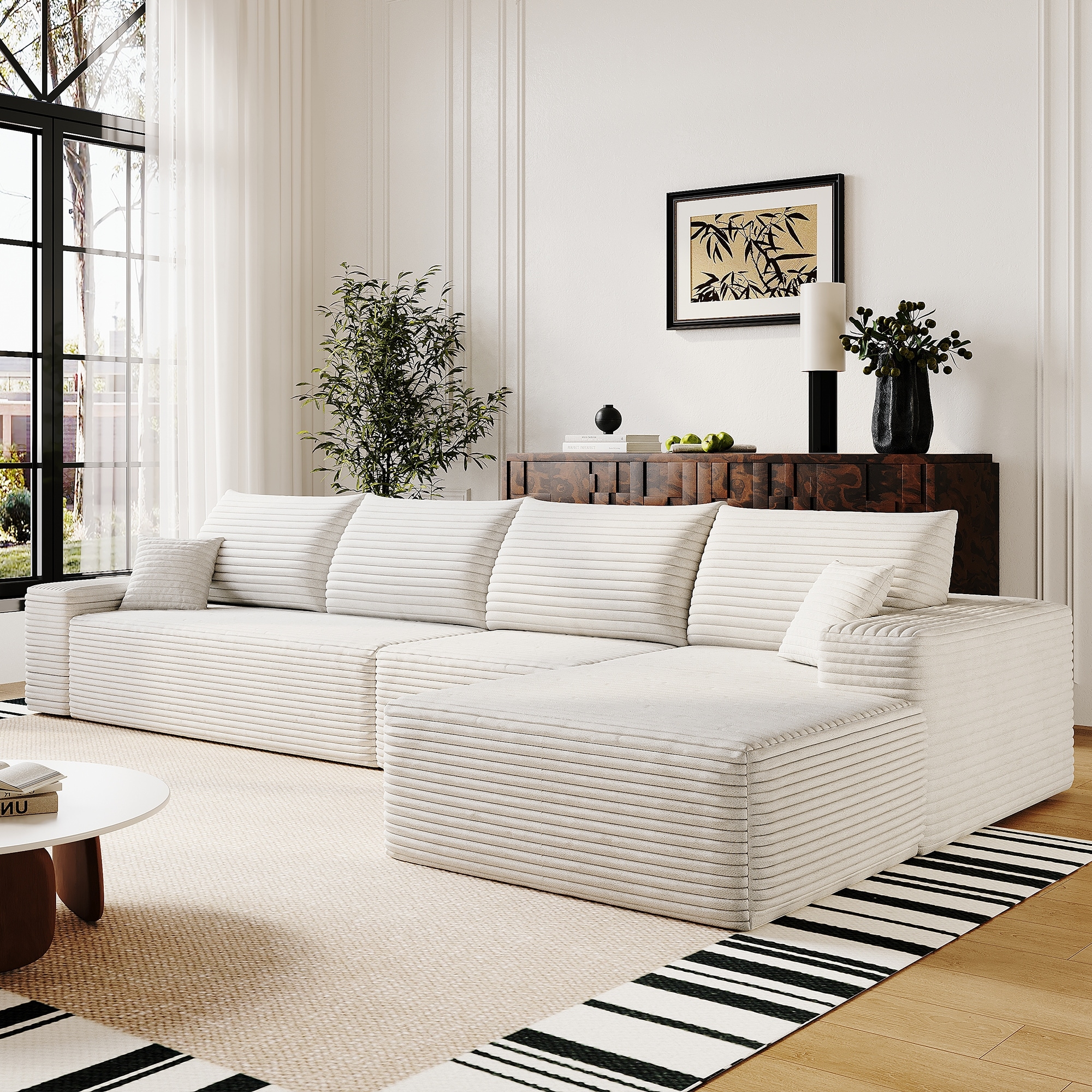 Modular Sectional Sofa with L-Shape Chaise, Oversized Corduroy Upholstered Cloud Sofa, High-Resilience Foam Floor Corner Sofa