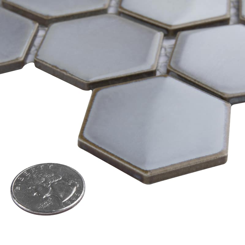 Merola Tile Hudson Due 2" Hex Grey Eye 10-7/8" x 12-5/8" Porcelain Mosaic Floor and Wall Tile